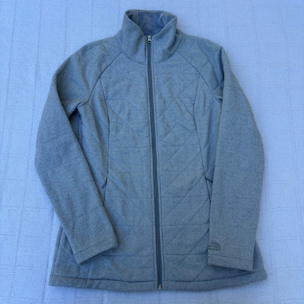 Women's Medium THE NORTH FACE Gray Knit Stitch Fleece Lined Fall Winter Jacket
